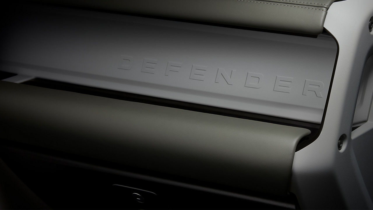 Land Rover Defender logo close view