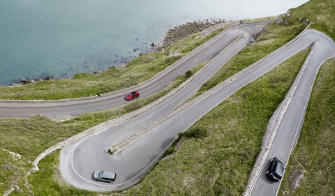 Range Rover driving a road top view