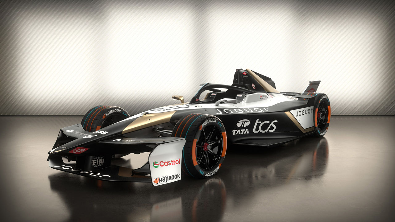 Front View of a Jaguar race car.