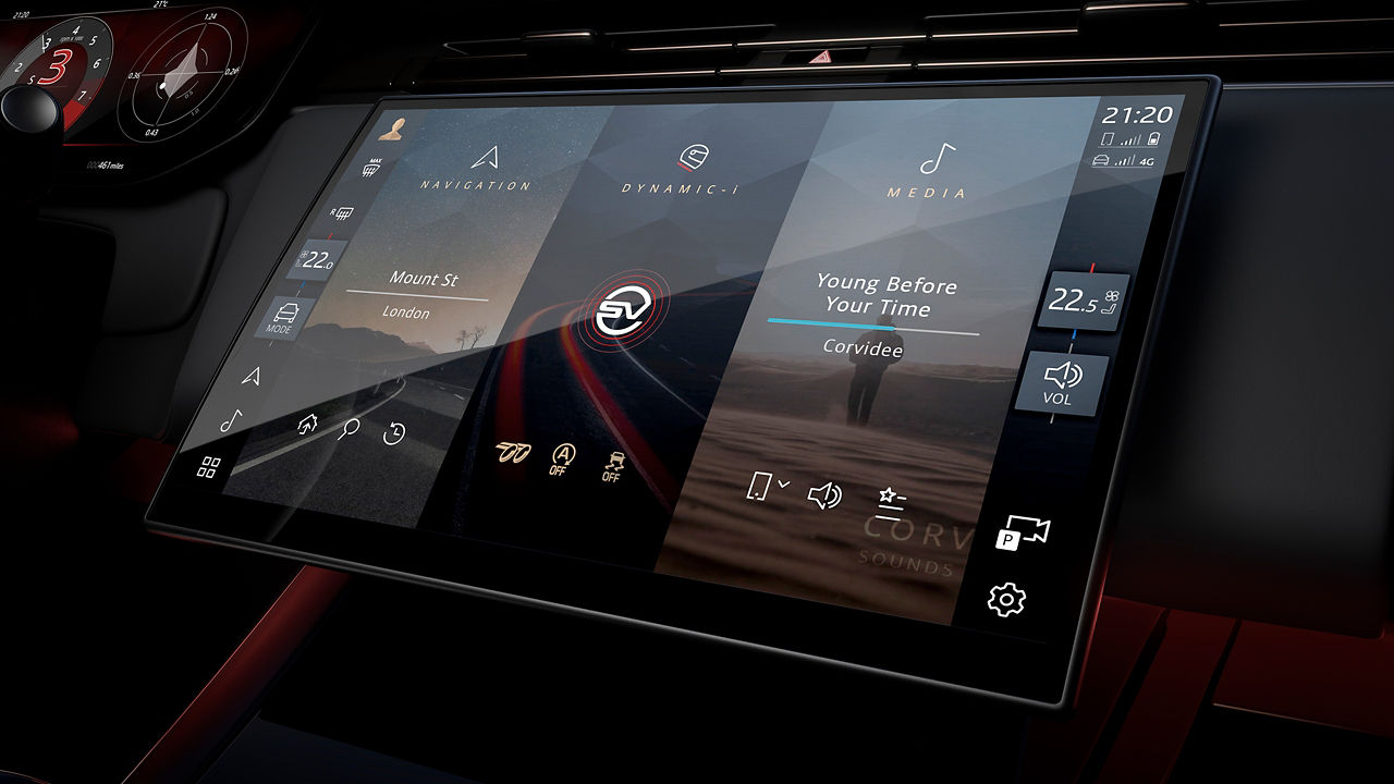 Range Rover sports infotainment display.