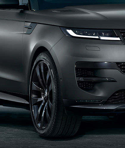 Range Rover Sports front tyre closeup with headlight
