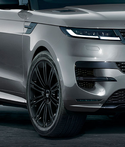 Range Rover Sports front tyre closeup with headlight