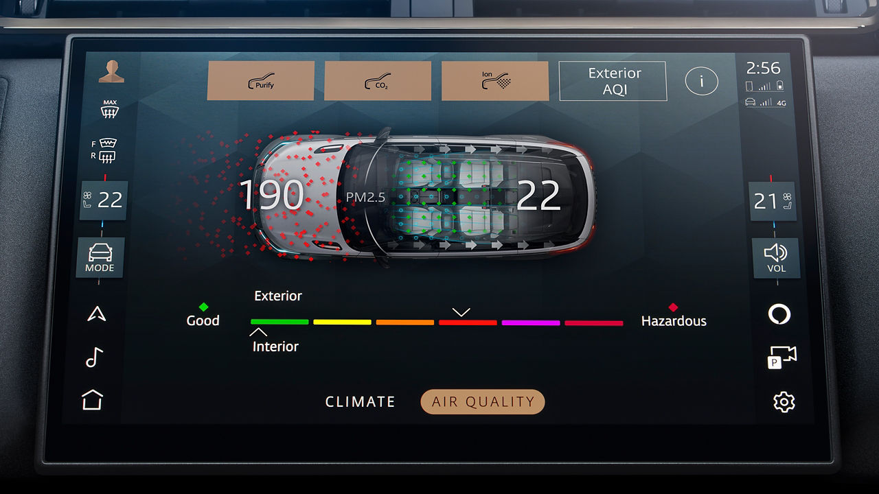 Range Rover Velar cabin air purification display