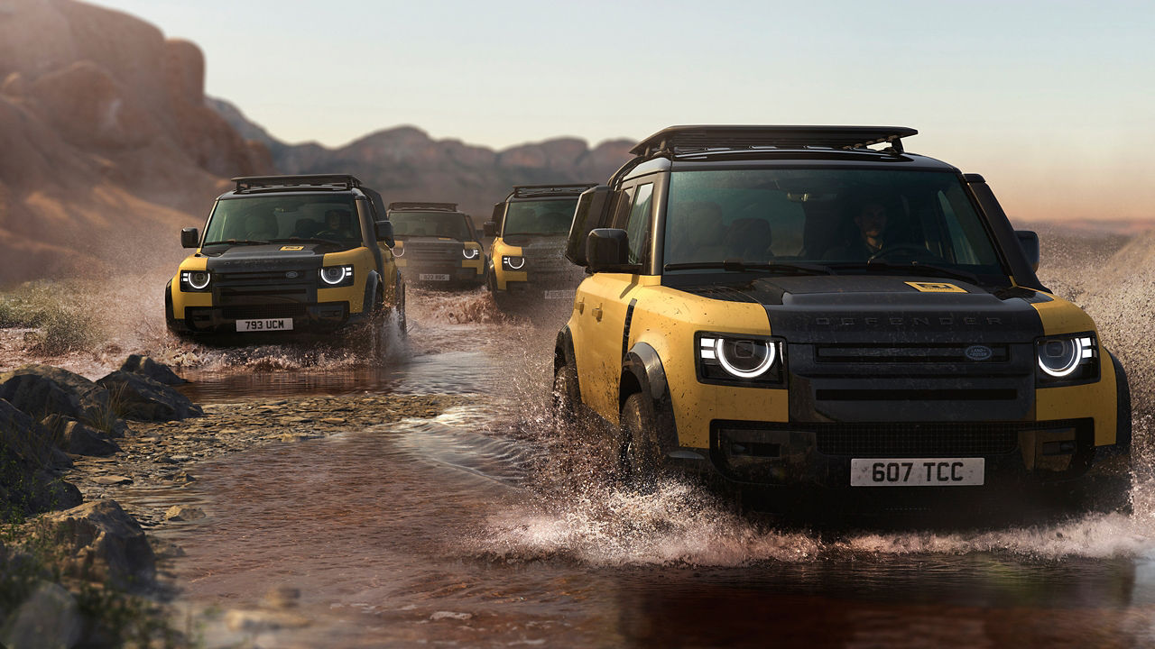 Defender riding on water