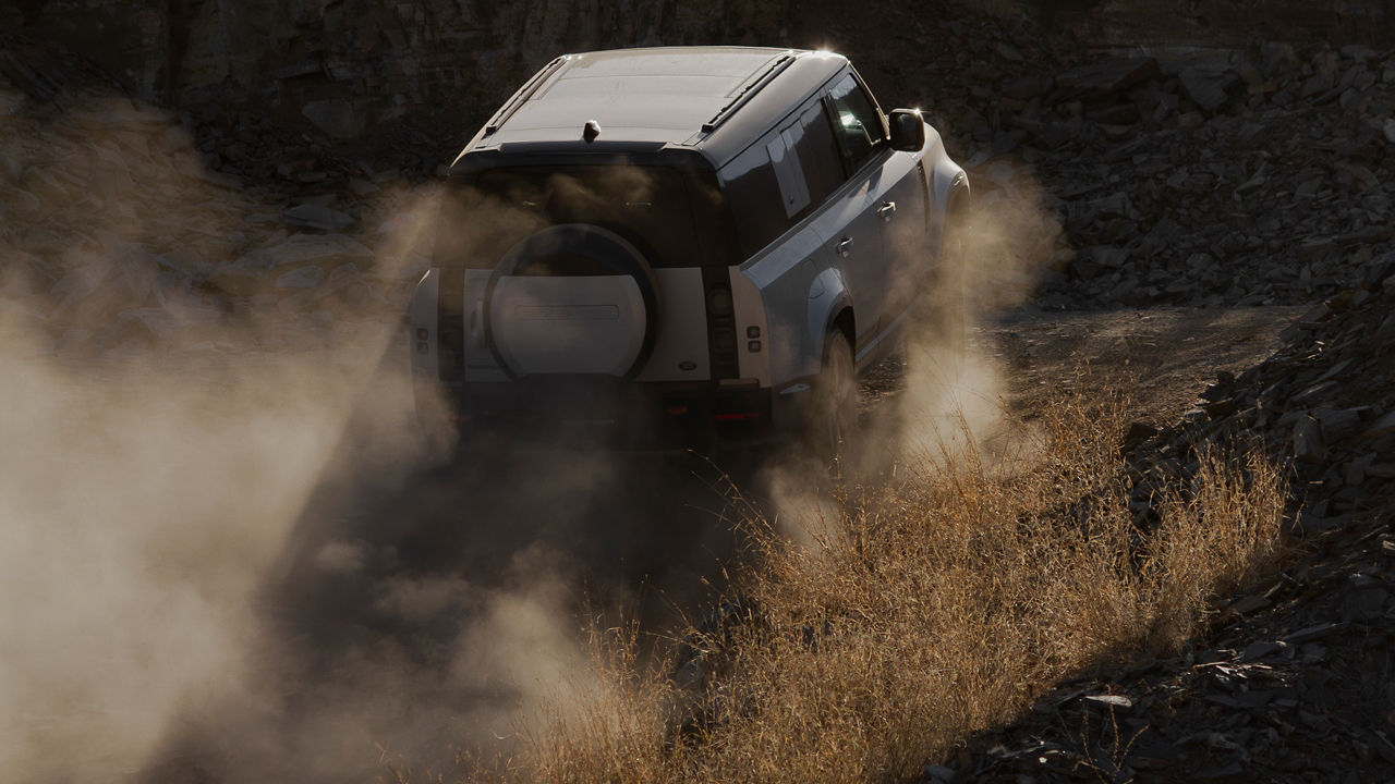 Defender driving off road