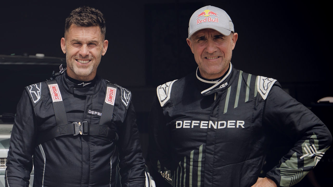 Land Rover Defender Rally Team driver Stéphane Peterhansel (right) and navigator Mika Metge (left)