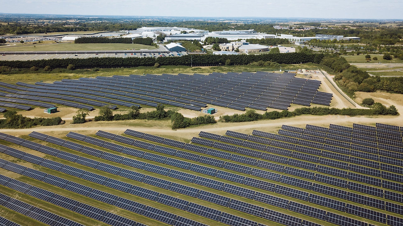 Jaguar Land Rover's 26-hectare solar power plant at its headquarters in Gaydon, UK