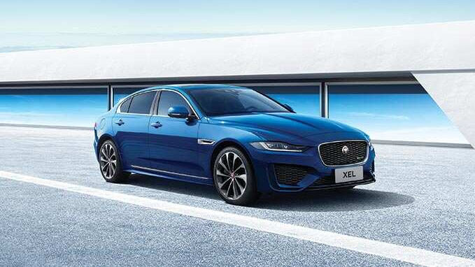 Jaguar XEL in Blue Parked 