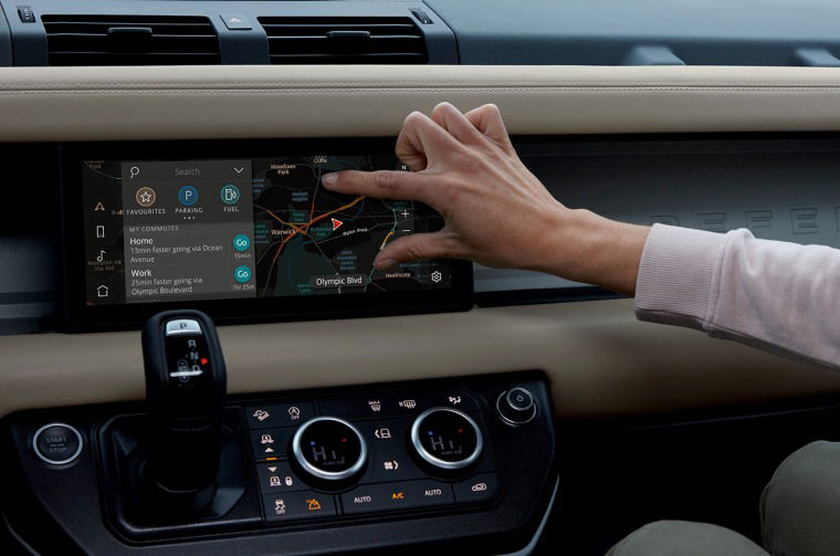 Land Rover Defender navigation system being used