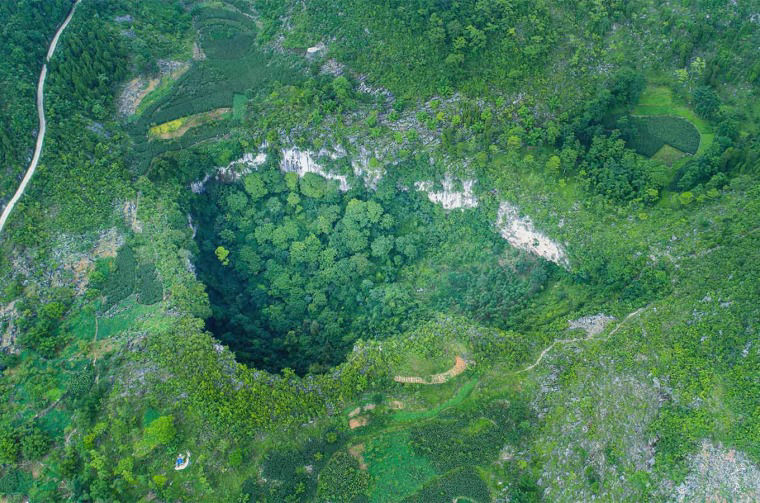 Aerial view of Dashiwei Tiankeng