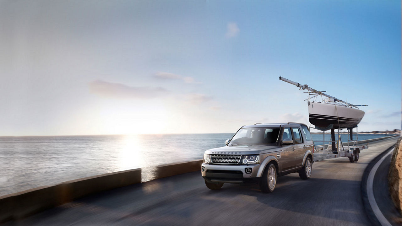 Land Rover Discovery pulling a boat trailer