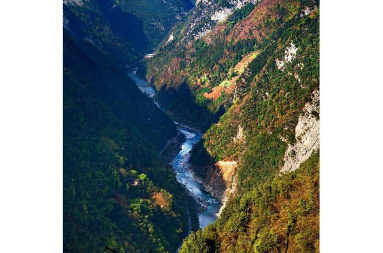 Aerial view of mountain river