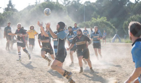 Rugby players during game