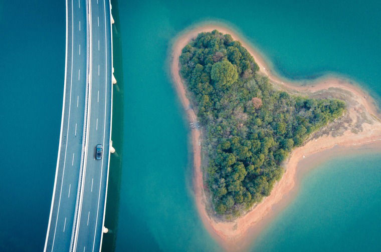 Aerial view of bridge and island