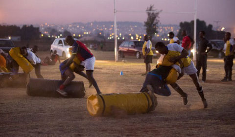 Rugby players during game