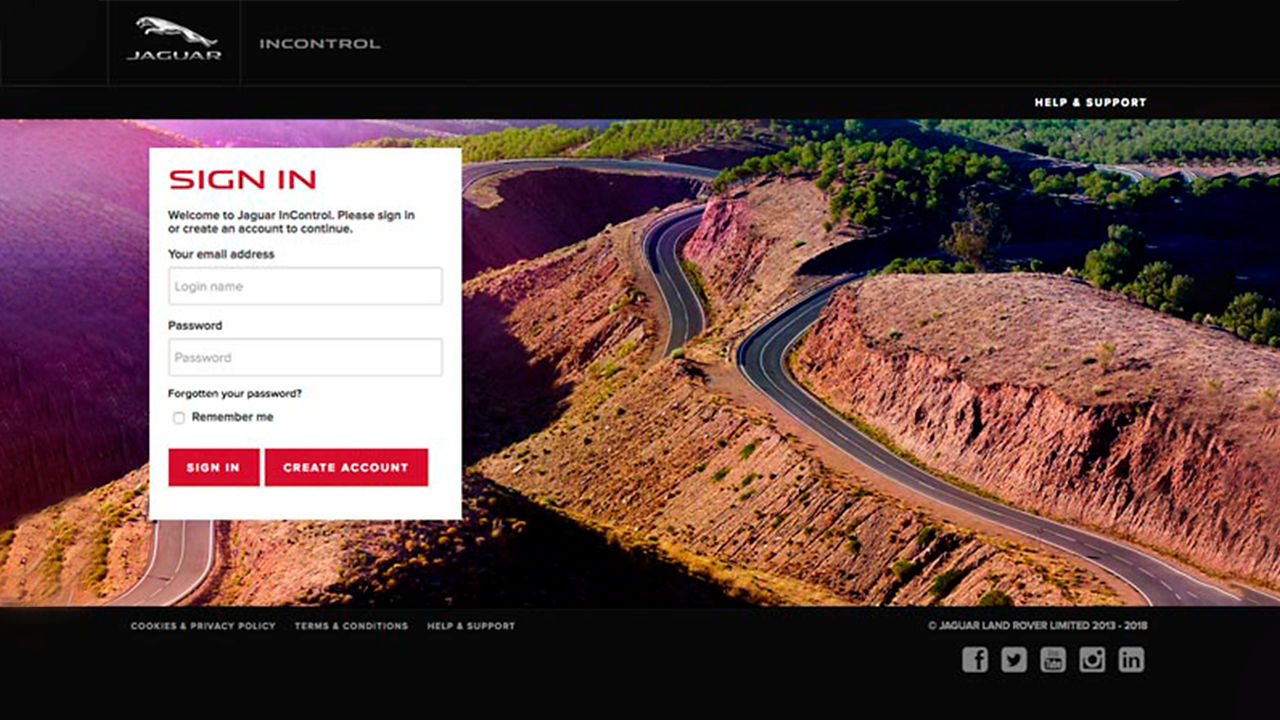 Jaguar Desktop log in page