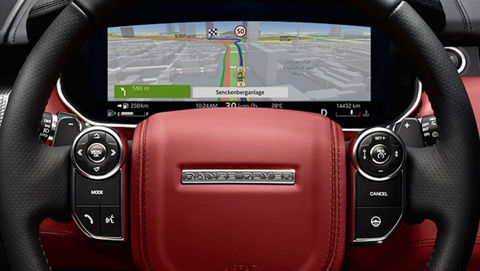 Close up of Range Rover steering wheel and Virtual Instrument Display