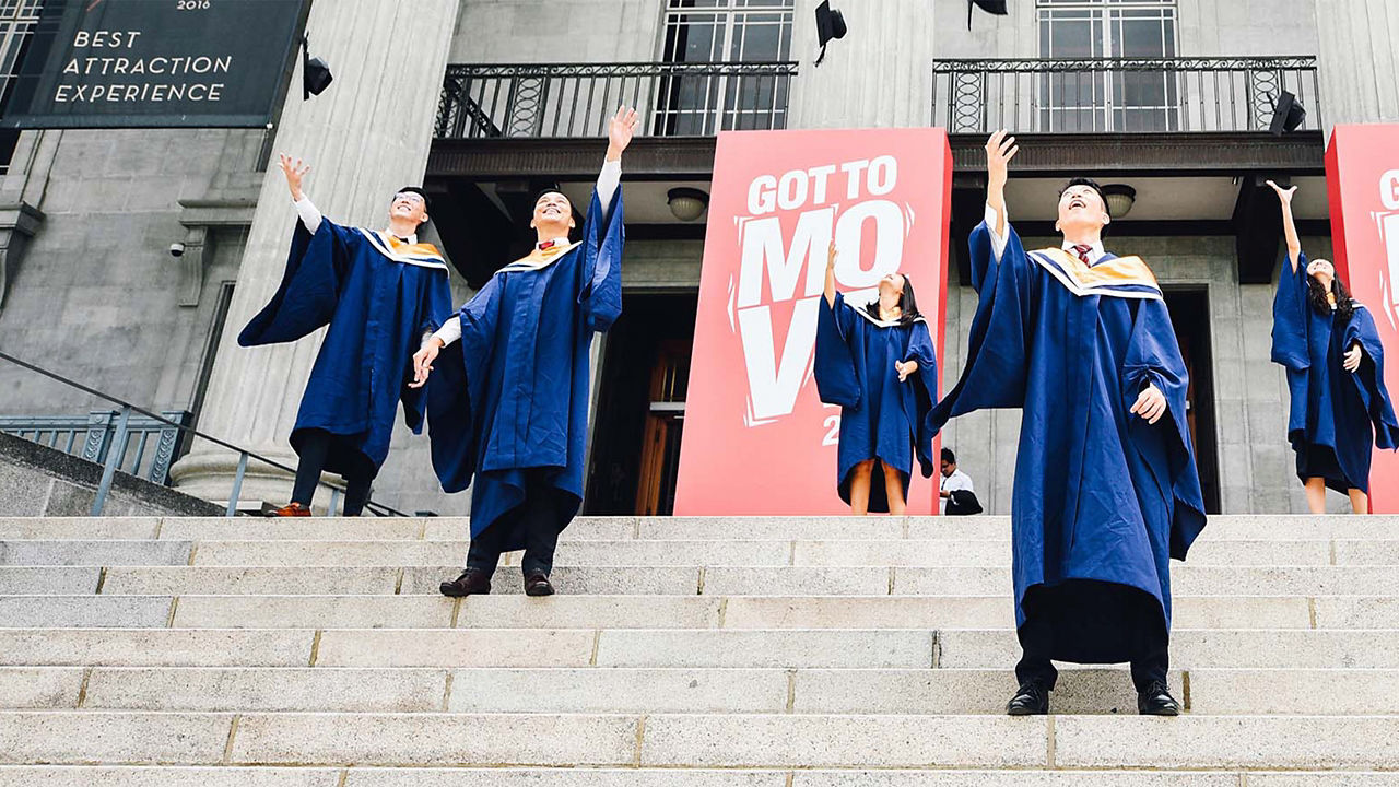 Universities Students toss Graduation Caps in the air